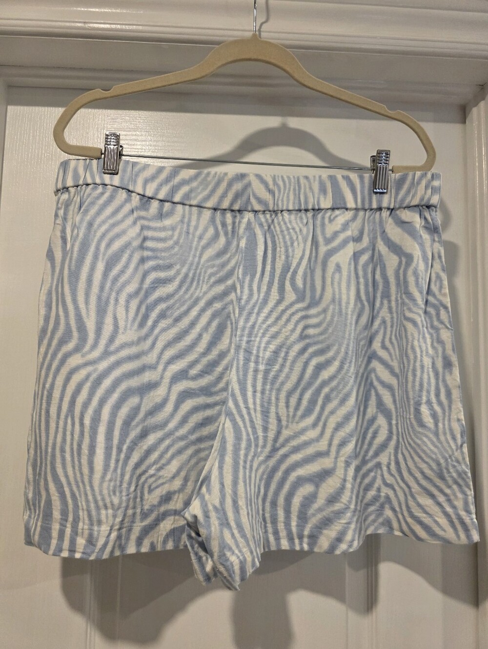 Michael Kors | Women's | Light Blue and White | Zebra-Print Shorts | X-Large